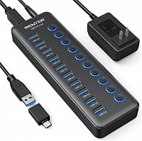 Powered USB Hub, Wenter 10 Port 36W Powered USB 3.0 Splitter Hub with Individual On/Off Switches and 12V/3A Power Adapter, Multiport USB 3.0 Extender Hub for Mac, PC, Laptop, MacBook Pro and iPad